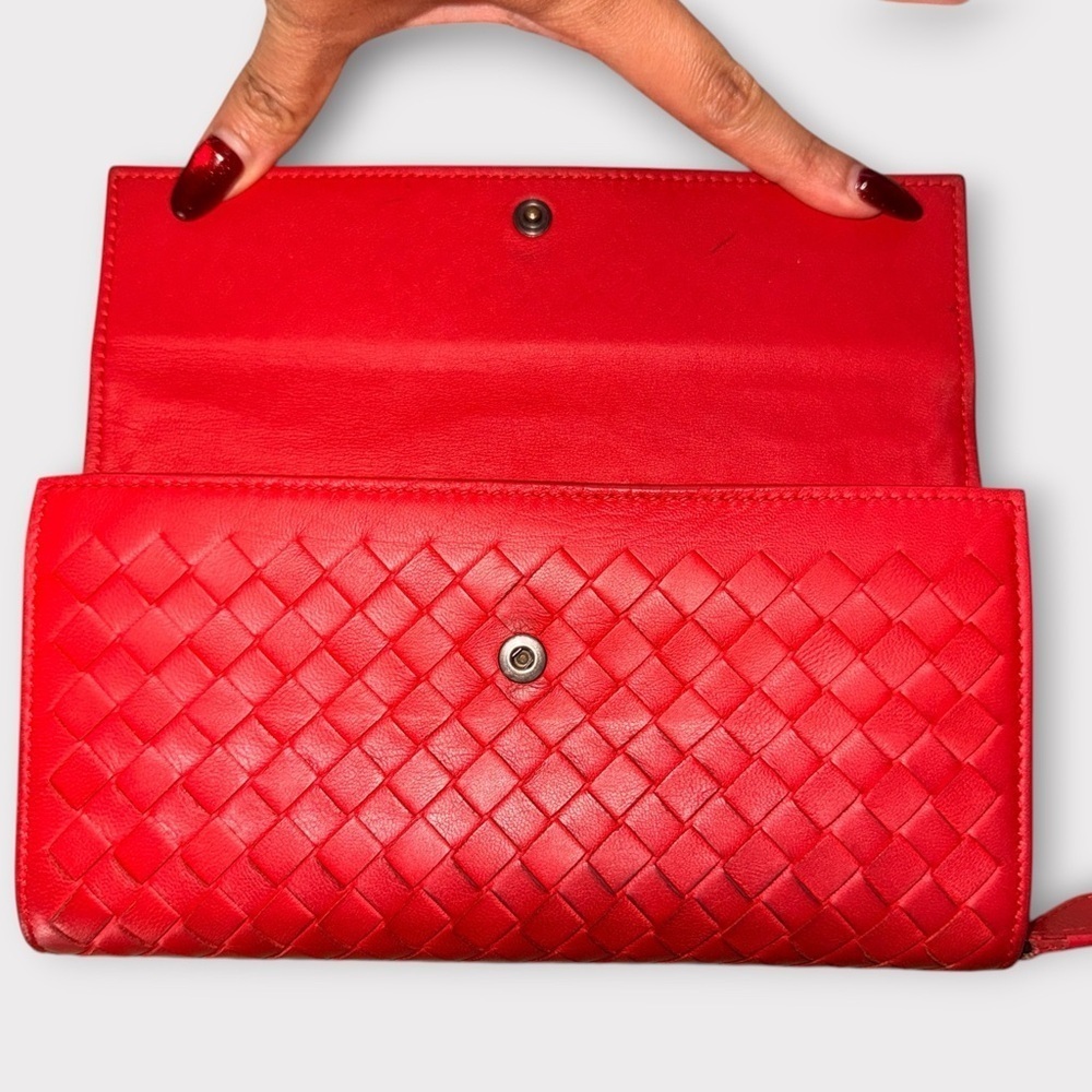 Bottega Veneta Red Intrecciato Woven Leather Continental Wallet (Authentic - Picture 4 of 16